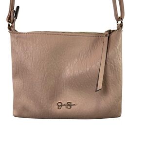 Jessica Simpson Peach Sand Faux Leather Crossbody Bag with Matching Card Holder